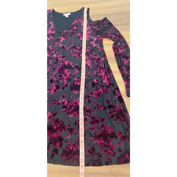 Cato‎ Burgundy Burnout Velvet Long Sleeve Cold Shoulder Midi Dress Size Large - Picture 6 of 6